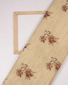 Beige Red Floral Woven Loom Textured Foil Screen Print Cotton Fabric