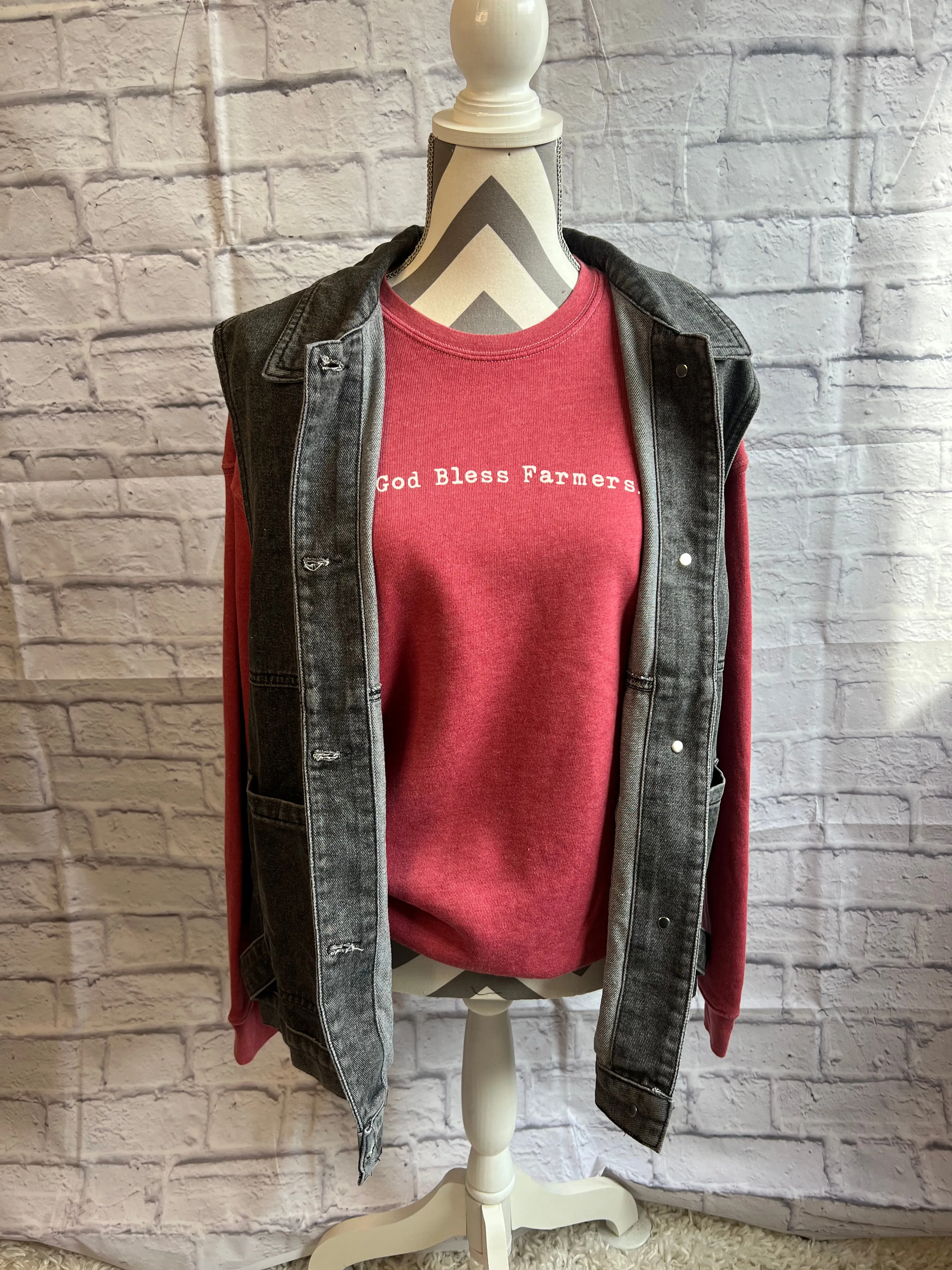 Big Side Pocket Collar Denim Vest