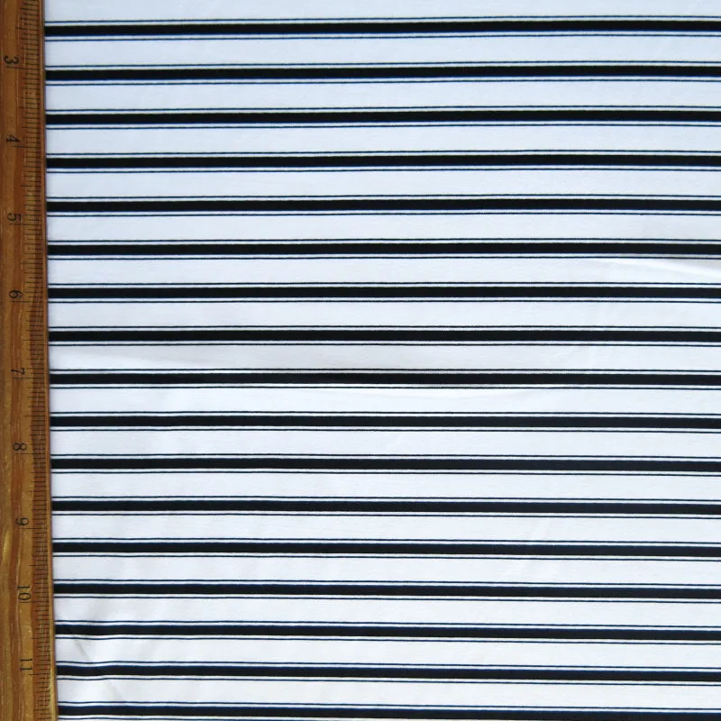 Black and White Double Stripe Nylon Spandex Swimsuit Fabric