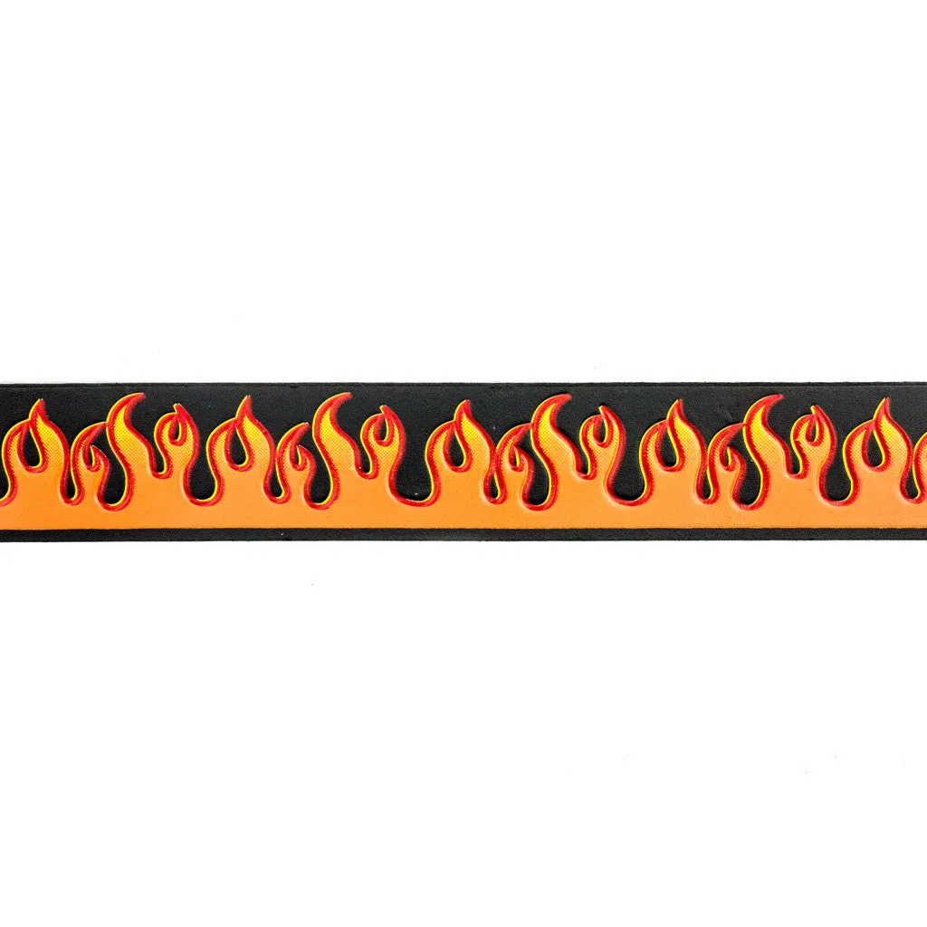 Black Leather Belt w/ Orange Flame Detail