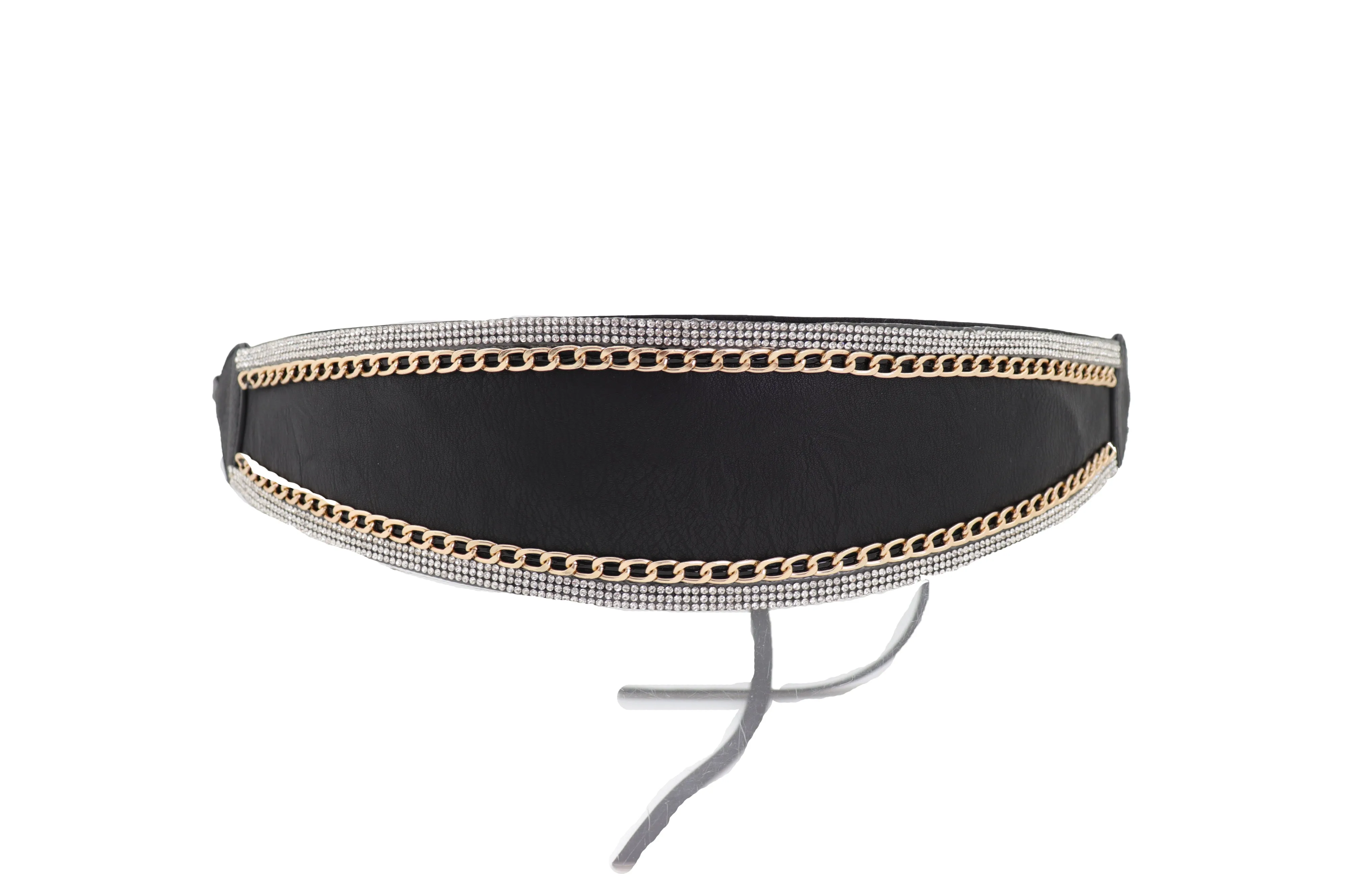 Black Wrap Around Wide Fabric Tie Kimono Bling Fashion Belt Fit Size S M