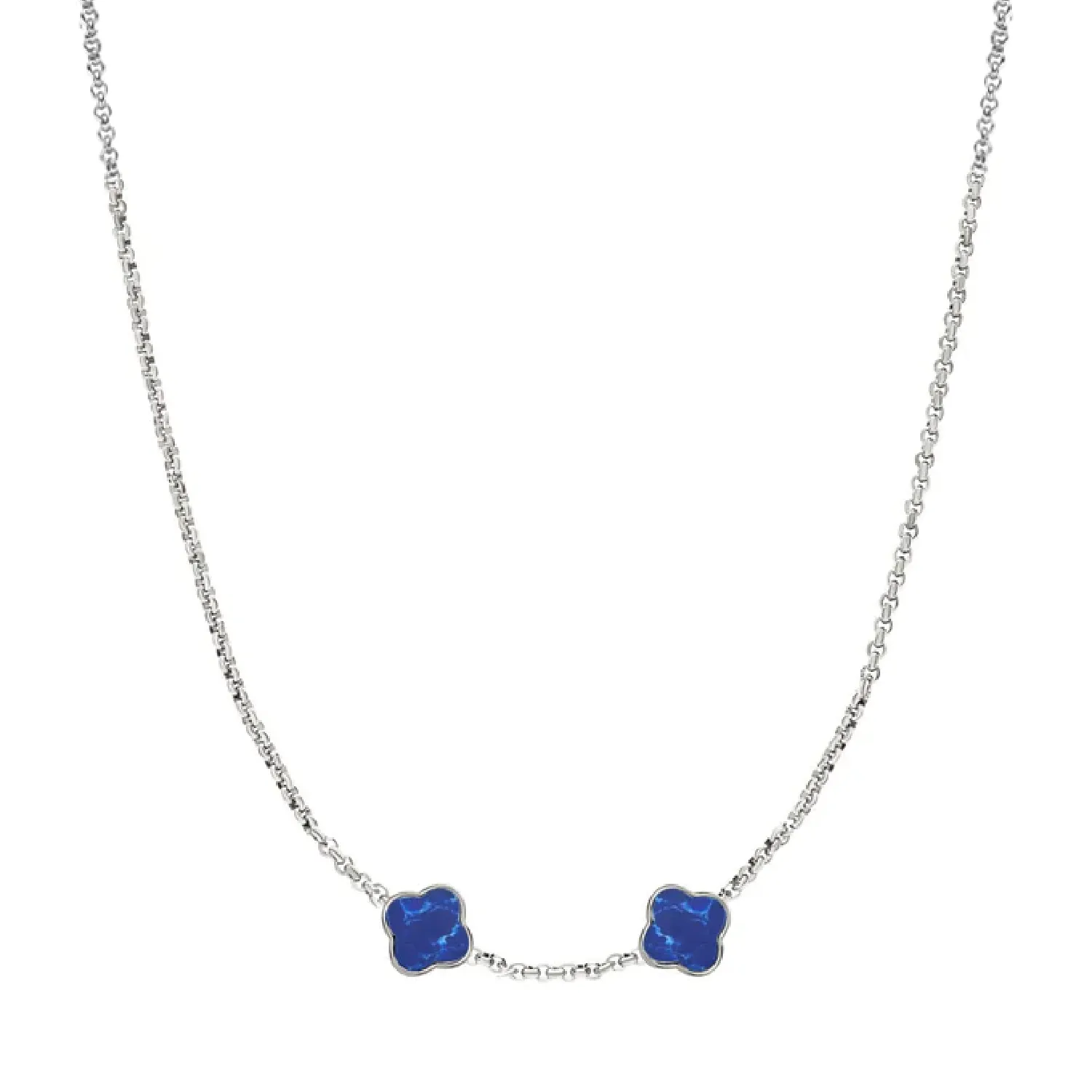 Blue Lace Agate Clover Custom Name Necklace (Silver)