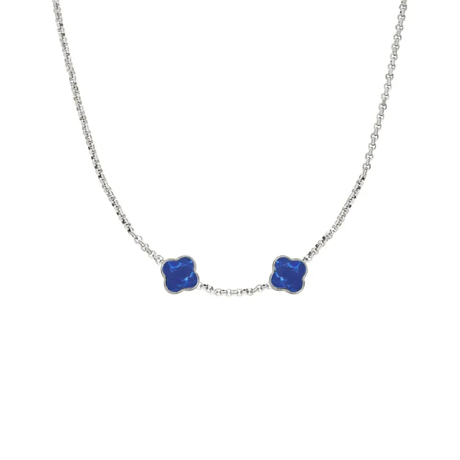 Blue Lace Agate Clover Custom Name Necklace (Silver)