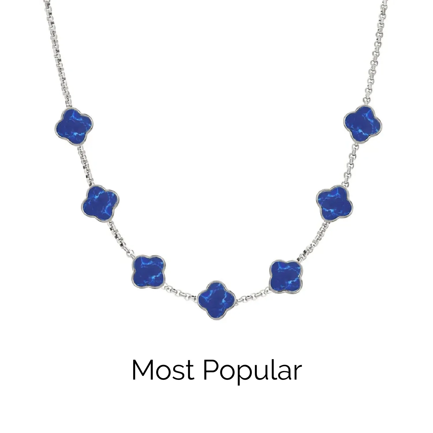 Blue Lace Agate Clover Custom Name Necklace (Silver)