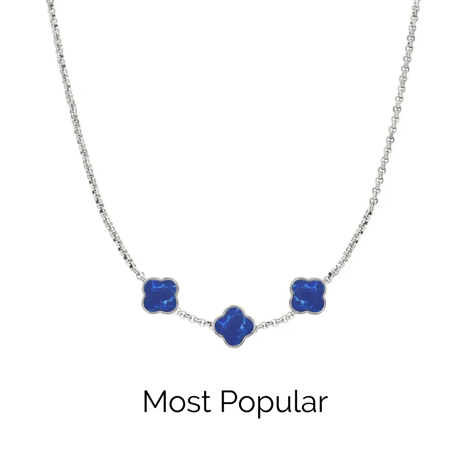 Blue Lace Agate Clover Custom Name Necklace (Silver)