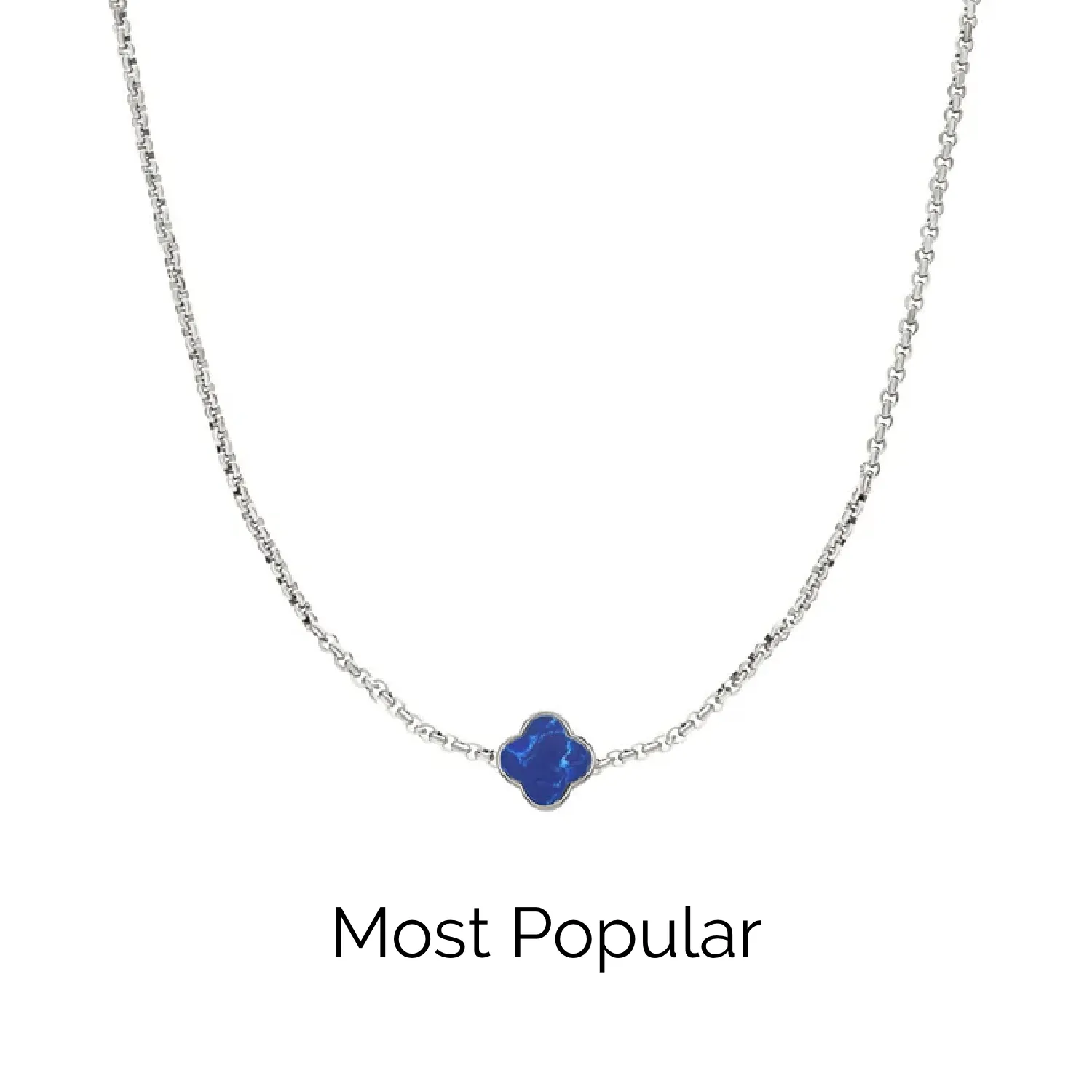 Blue Lace Agate Clover Custom Name Necklace (Silver)