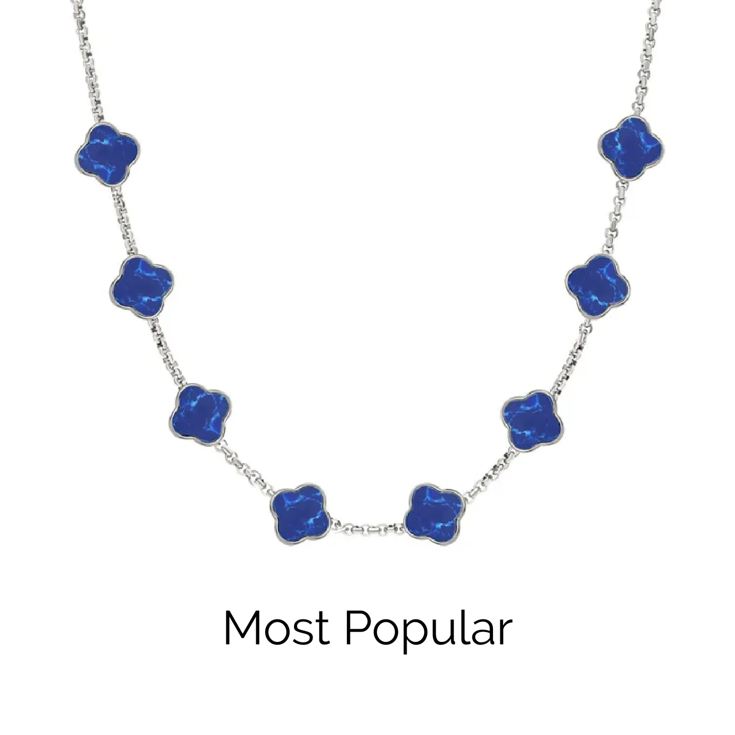 Blue Lace Agate Clover Custom Name Necklace (Silver)