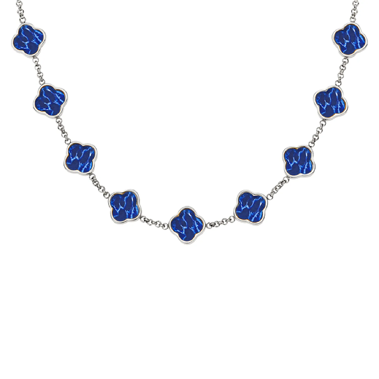 Blue Lace Agate Clover Custom Name Necklace (Silver)
