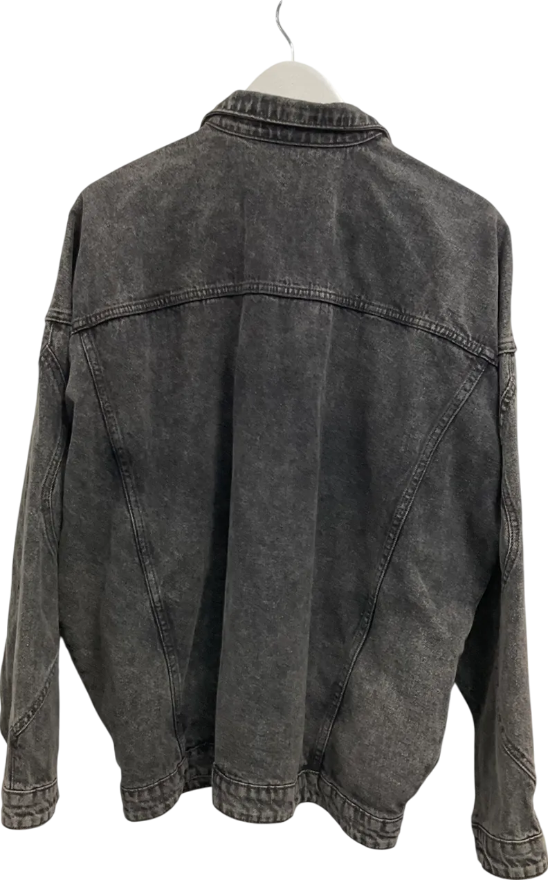 boohooMan Black Oversized Overdyed Curved Placket Denim Jacket UK L
