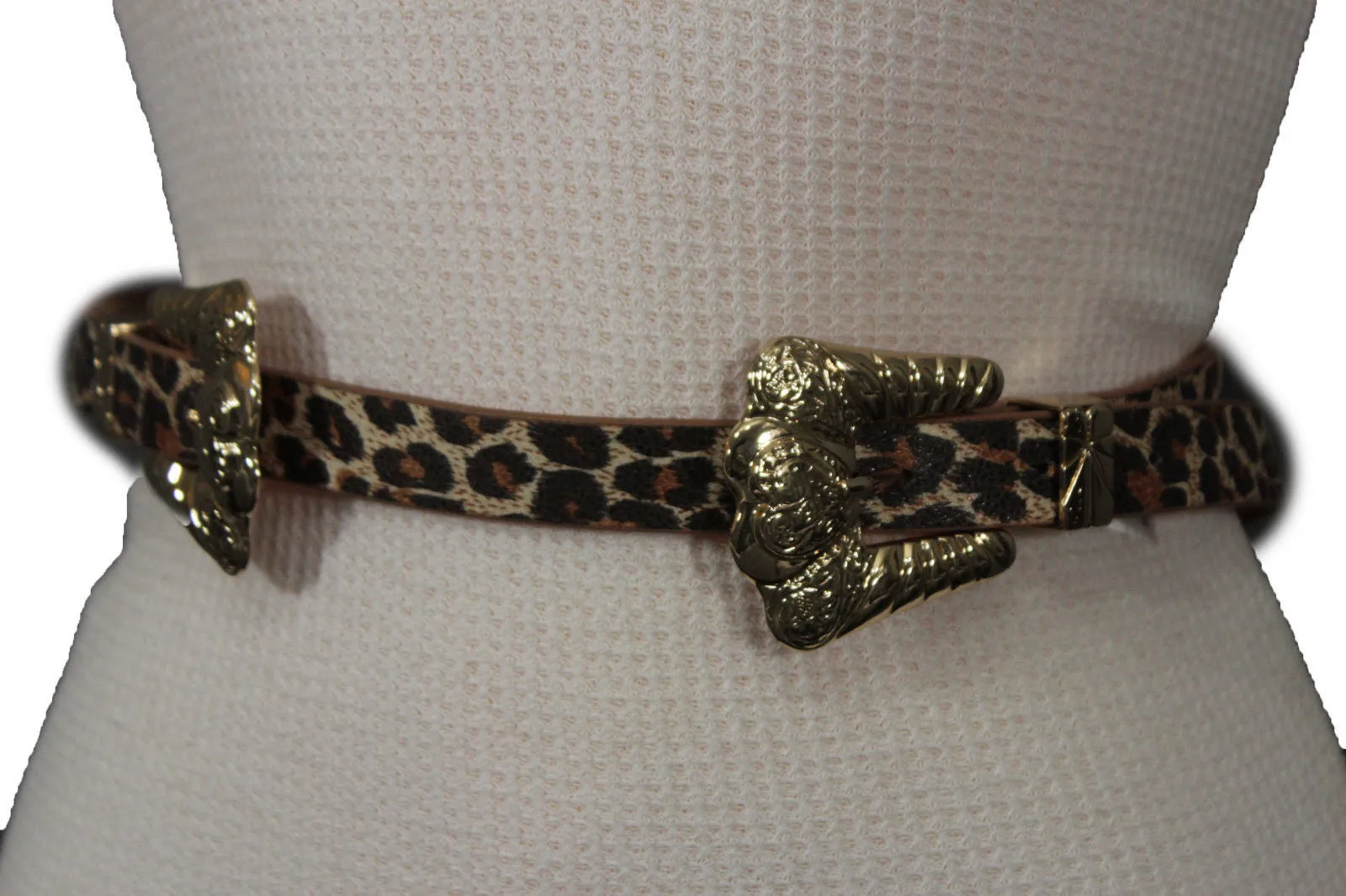 Brown Black Animal Print Faux Leather Belt Double Buckles S-M