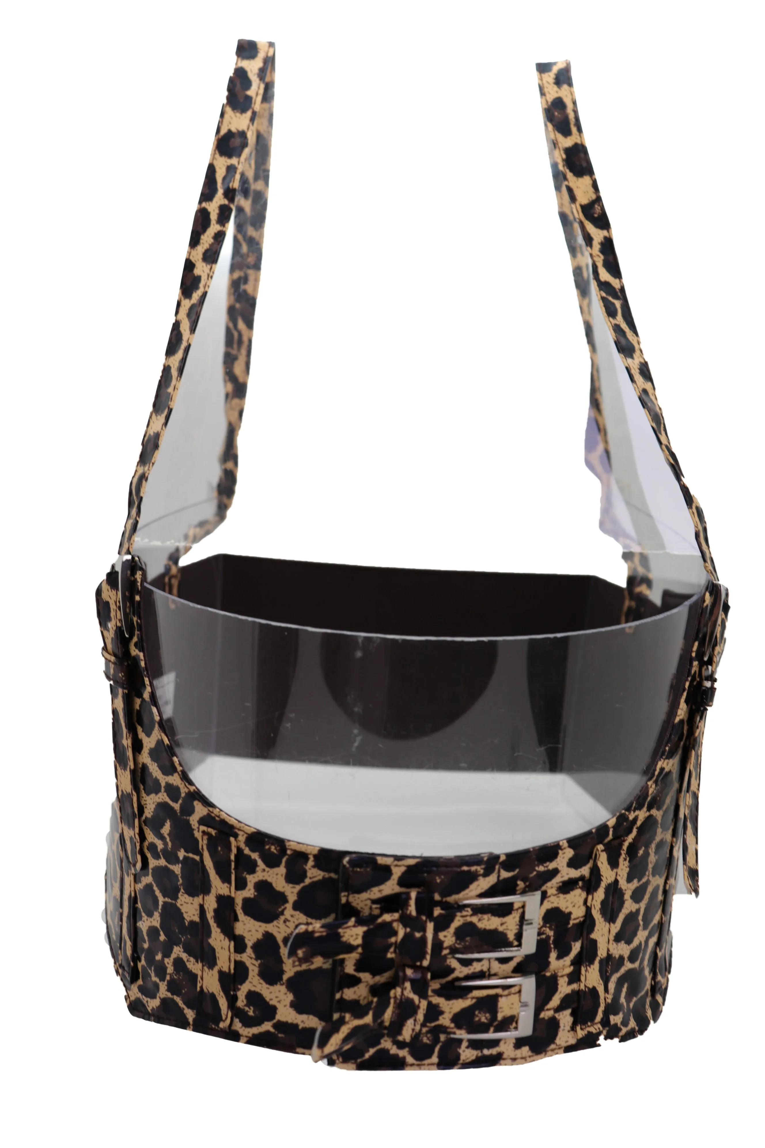 Brown Stretch Leopard High Waist Corset Shoulder Strap Fashion Belt Size M