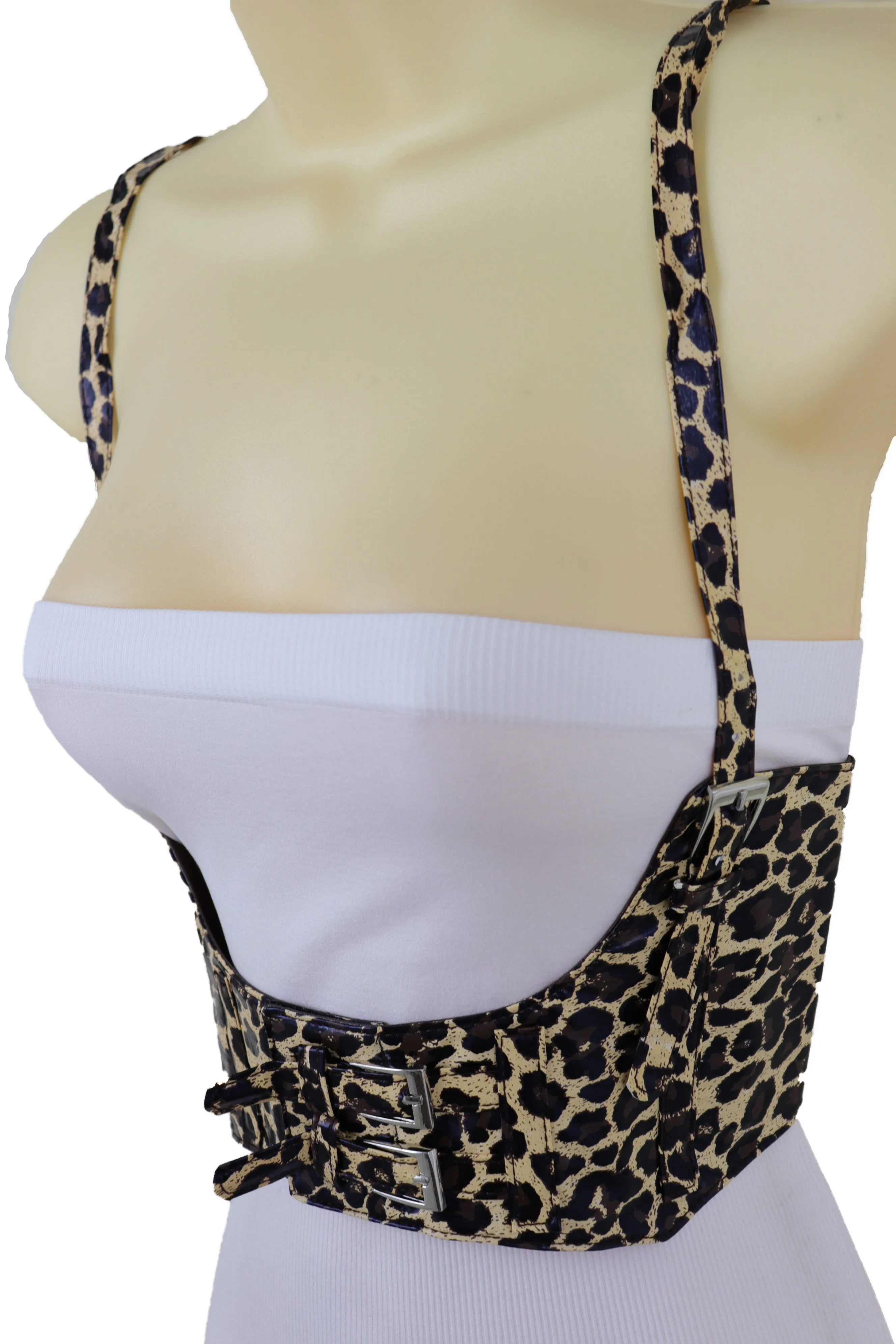 Brown Stretch Leopard High Waist Corset Shoulder Strap Fashion Belt Size M