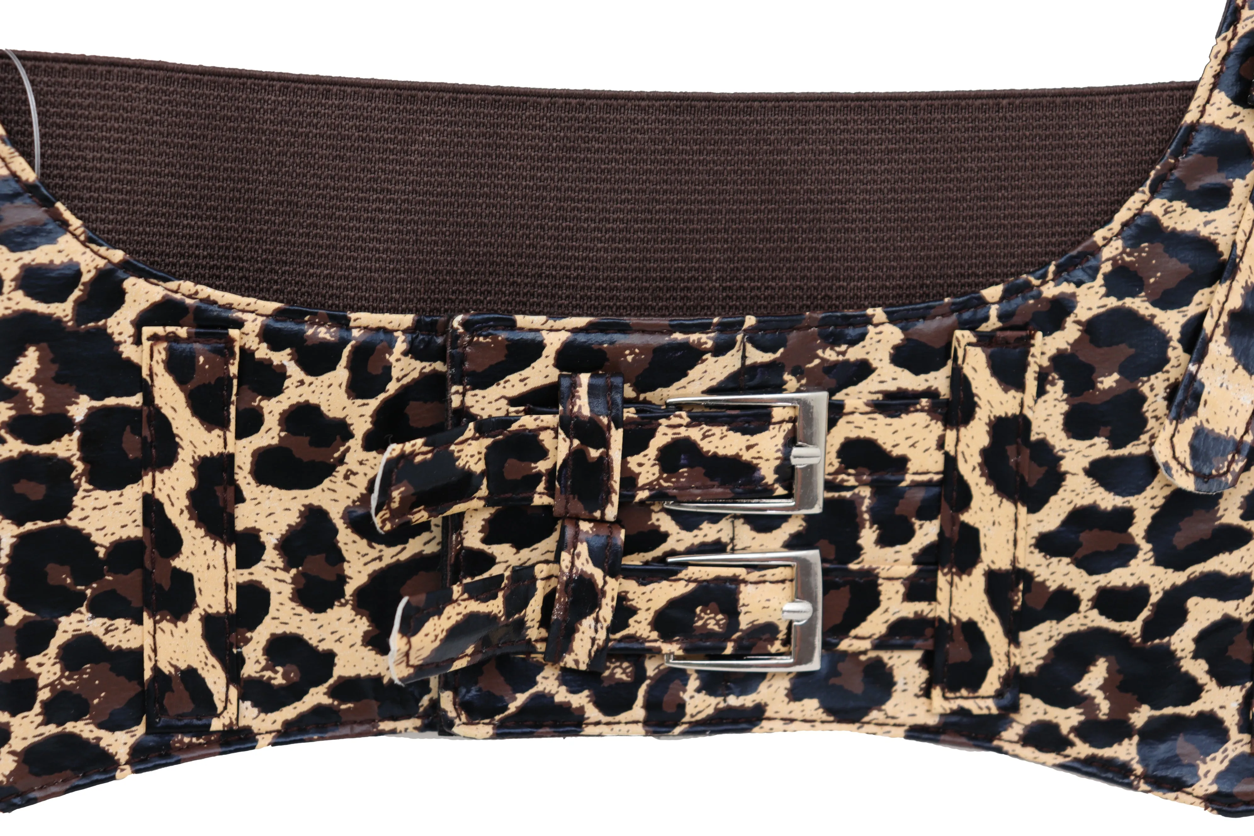 Brown Stretch Leopard High Waist Corset Shoulder Strap Fashion Belt Size M