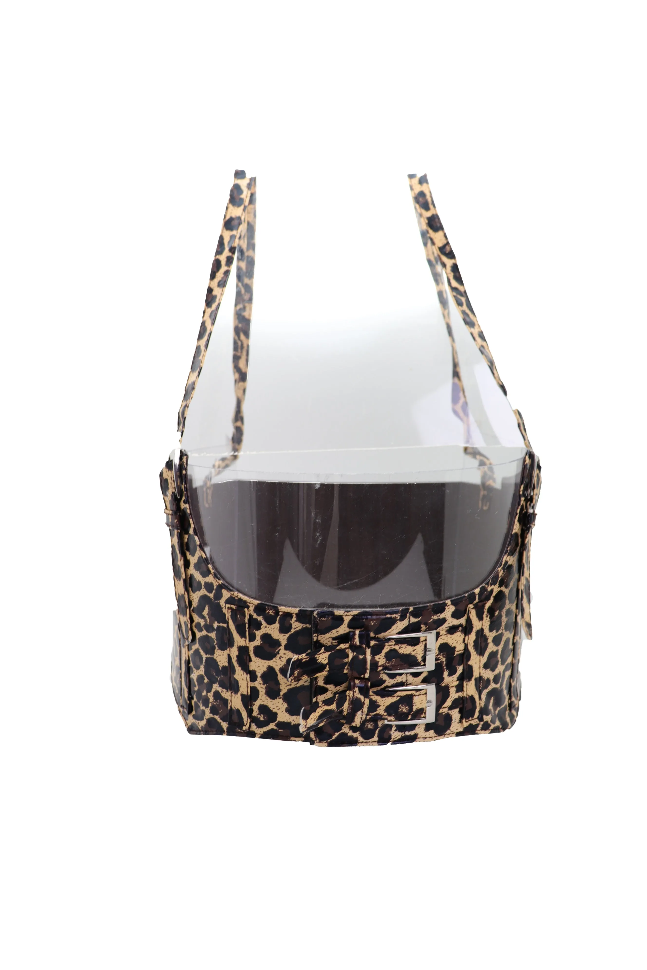 Brown Stretch Leopard High Waist Corset Shoulder Strap Fashion Belt Size M