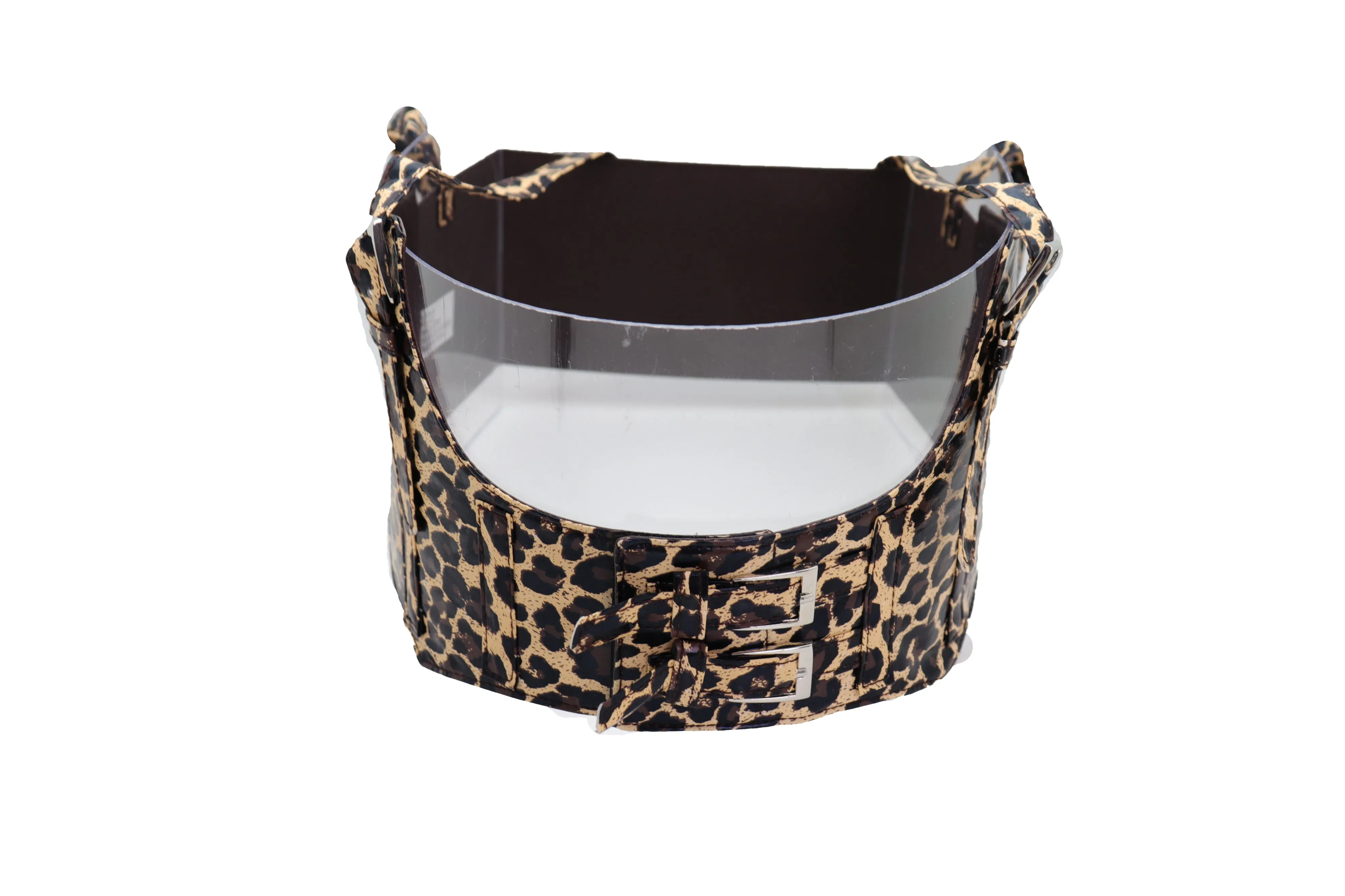 Brown Stretch Leopard High Waist Corset Shoulder Strap Fashion Belt Size M