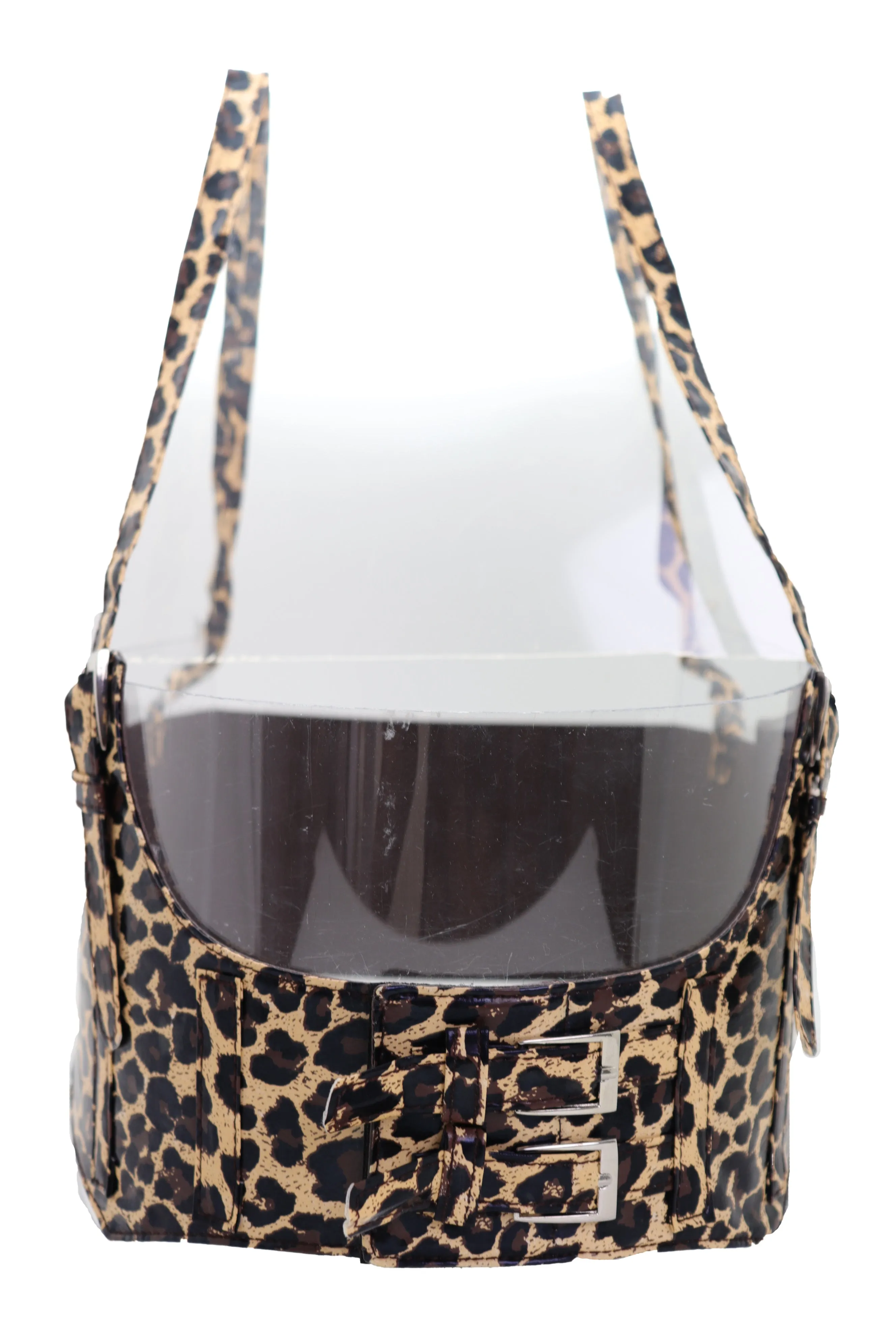 Brown Stretch Leopard High Waist Corset Shoulder Strap Fashion Belt Size M