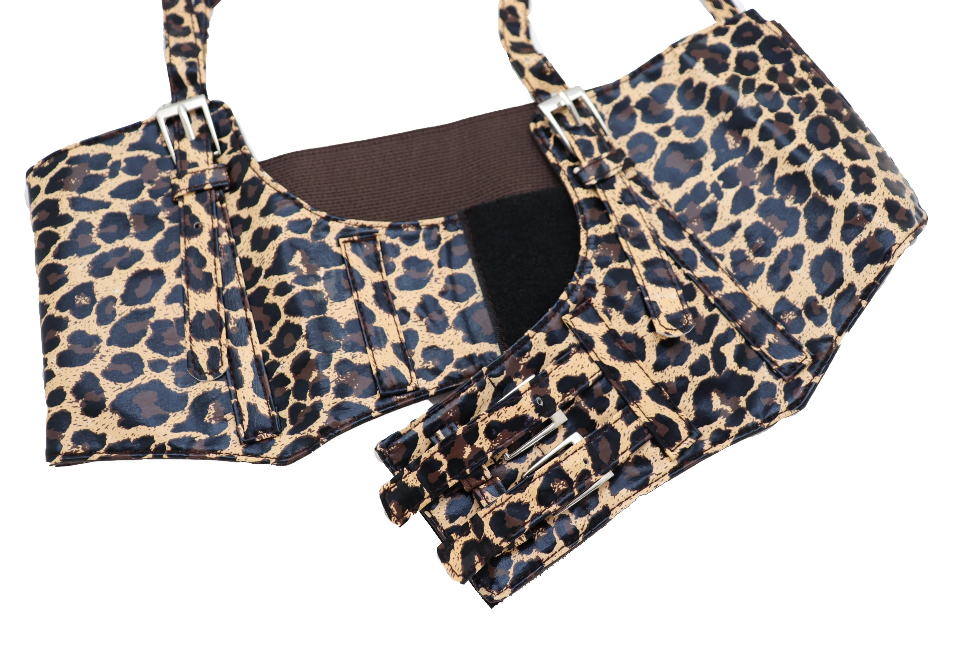 Brown Stretch Leopard High Waist Corset Shoulder Strap Fashion Belt Size M