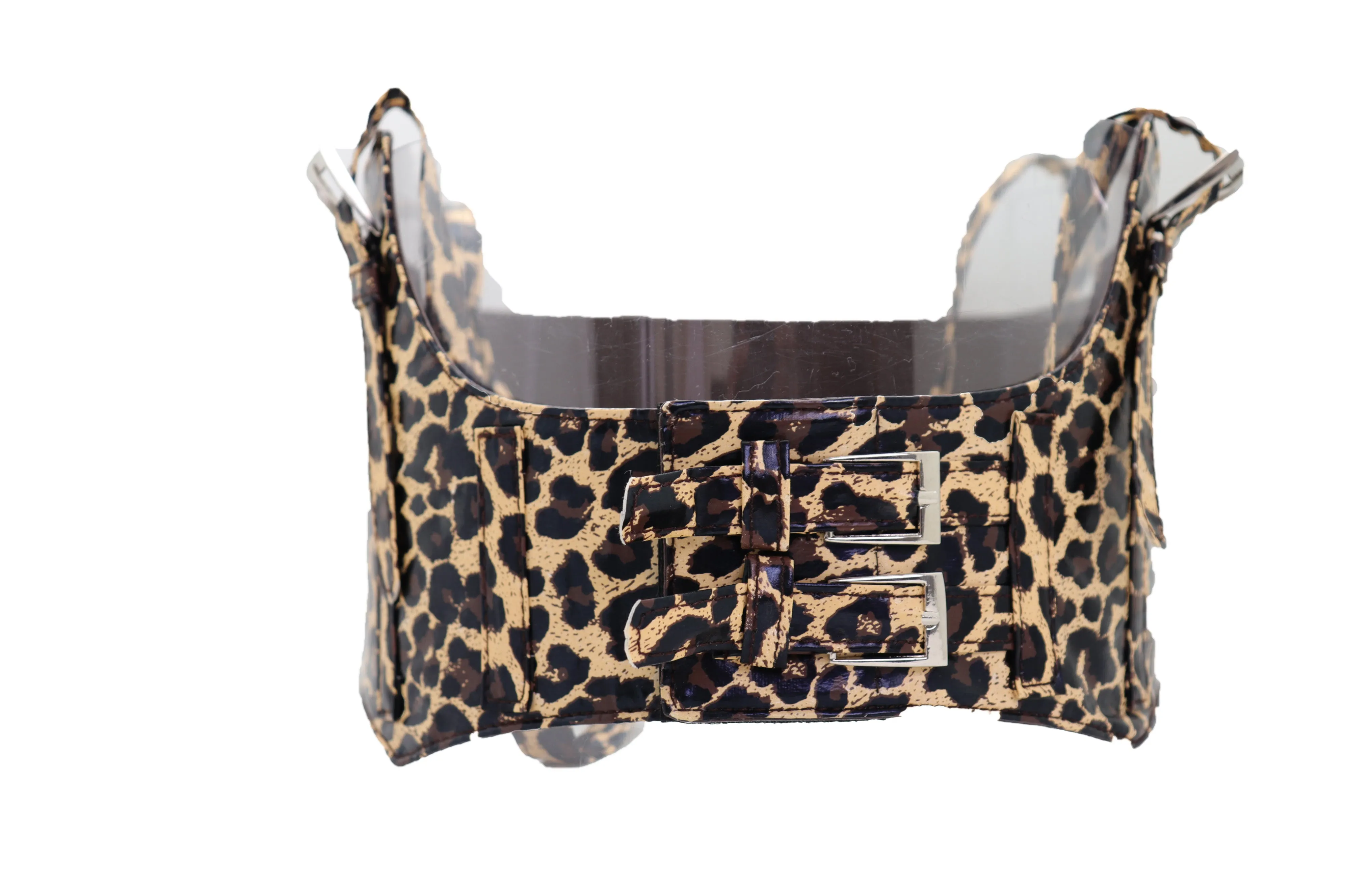 Brown Stretch Leopard High Waist Corset Shoulder Strap Fashion Belt Size M