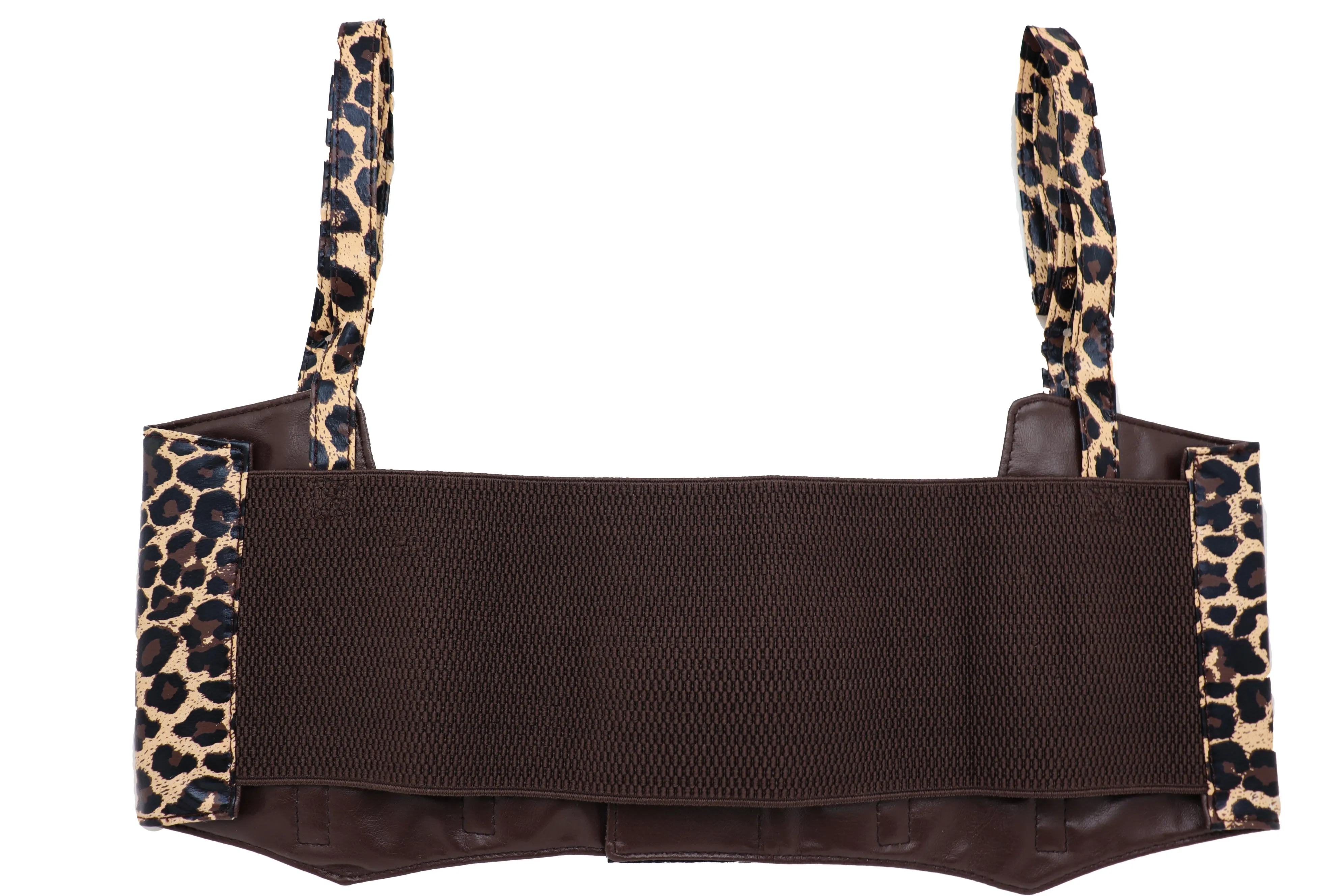 Brown Stretch Leopard High Waist Corset Shoulder Strap Fashion Belt Size M