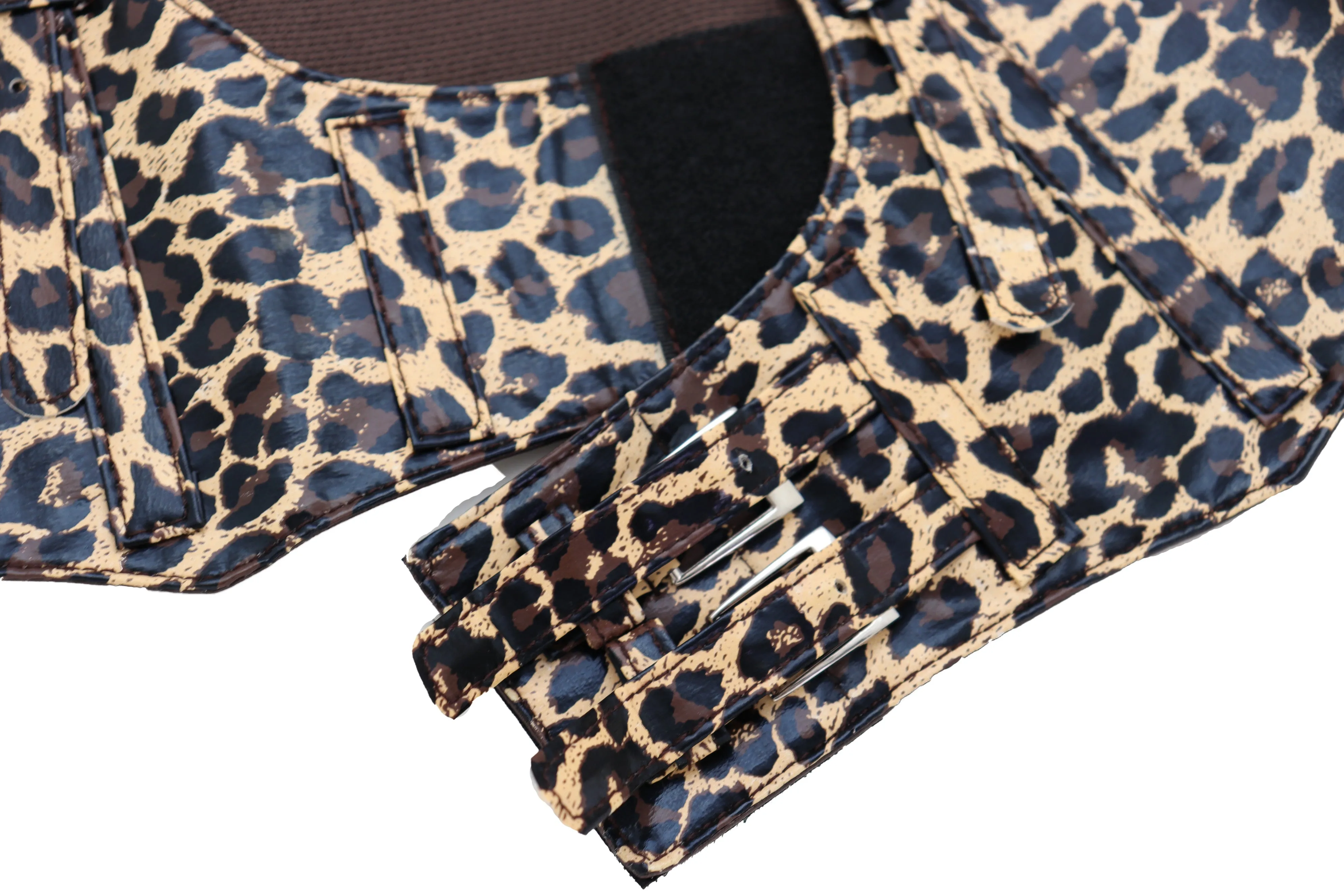 Brown Stretch Leopard High Waist Corset Shoulder Strap Fashion Belt Size M