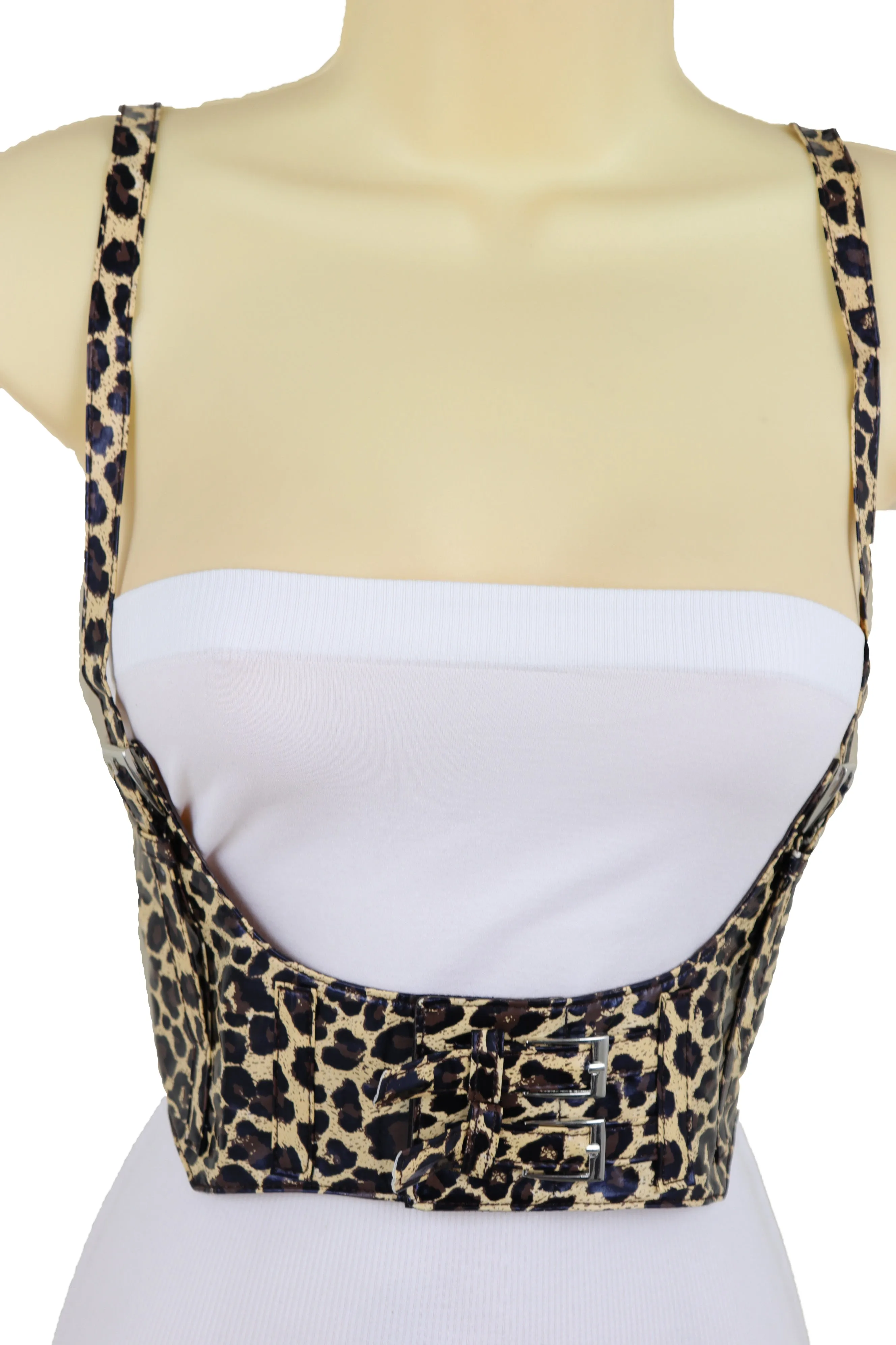 Brown Stretch Leopard High Waist Corset Shoulder Strap Fashion Belt Size M