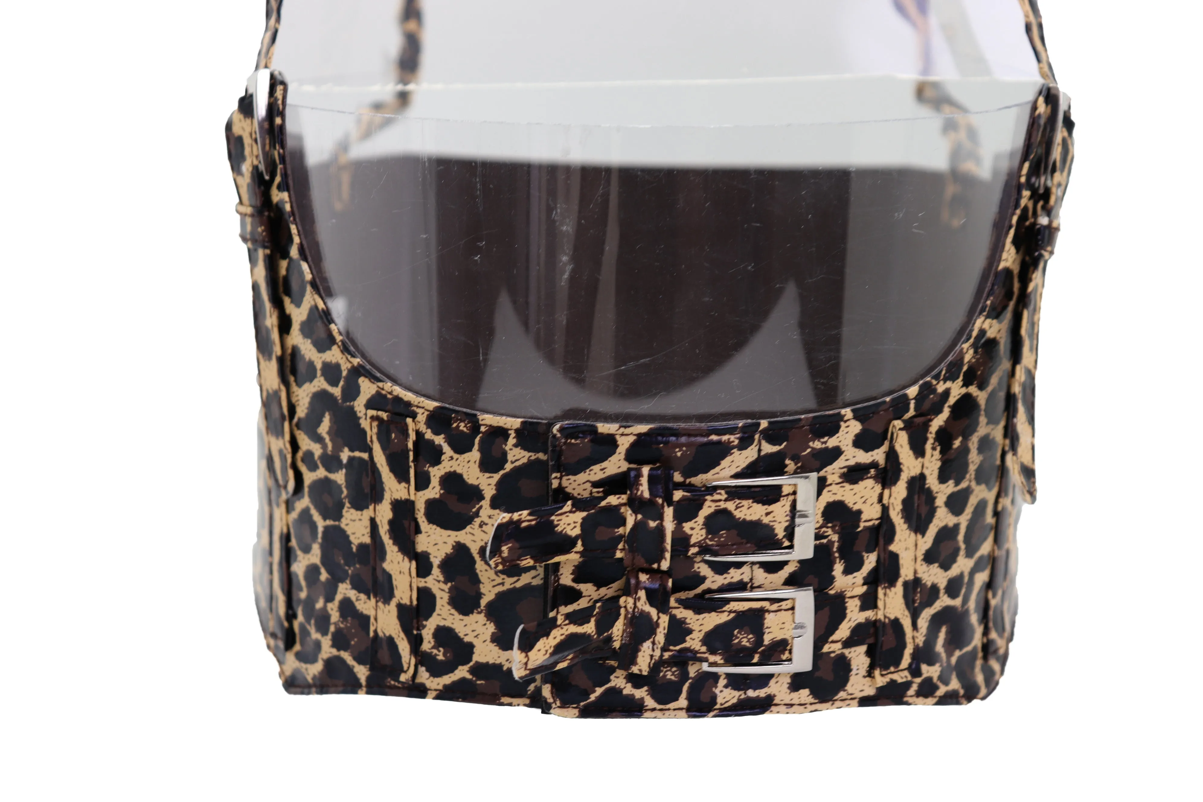 Brown Stretch Leopard High Waist Corset Shoulder Strap Fashion Belt Size M