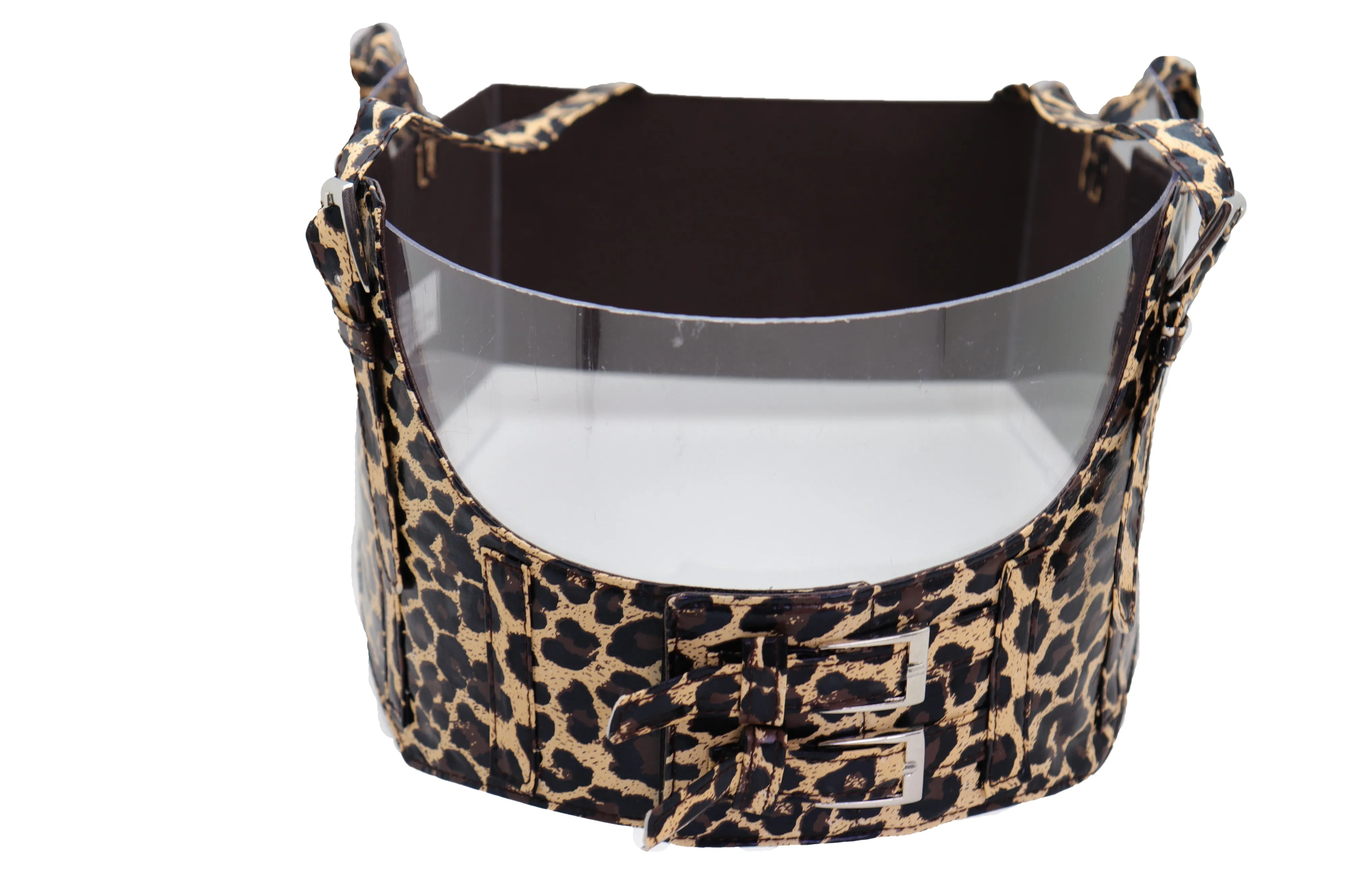 Brown Stretch Leopard High Waist Corset Shoulder Strap Fashion Belt Size M