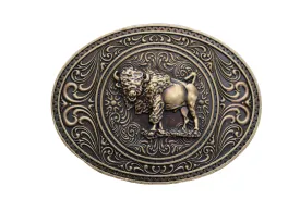 Buffalo Bison Oval Metal Western Belt Buckle