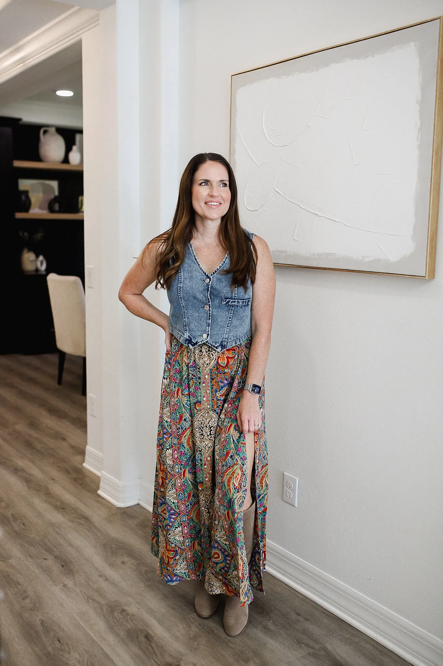 Buttoned V-Neck Denim Top WH