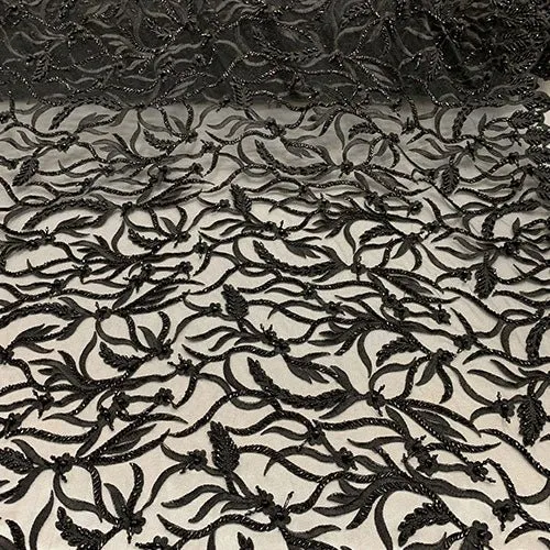 By The Yard Luxury Floral Heavy 3D Beaded Mesh Lace Fabric Hand Made lace Embroidered Glass Beads Sequins/Prom,Wedding Dress