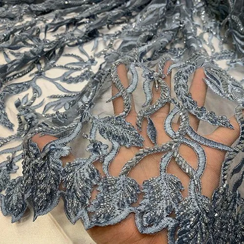 By The Yard Luxury Floral Heavy 3D Beaded Mesh Lace Fabric Hand Made lace Embroidered Glass Beads Sequins/Prom,Wedding Dress