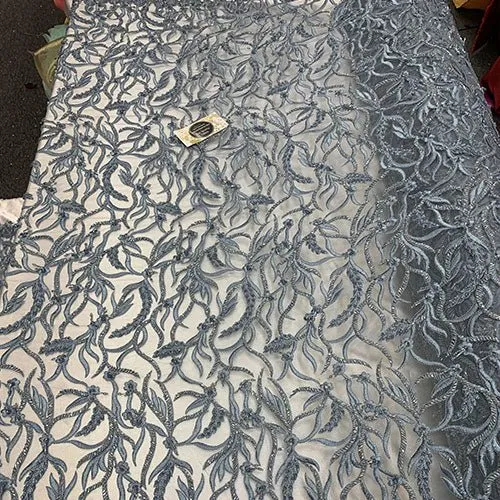 By The Yard Luxury Floral Heavy 3D Beaded Mesh Lace Fabric Hand Made lace Embroidered Glass Beads Sequins/Prom,Wedding Dress