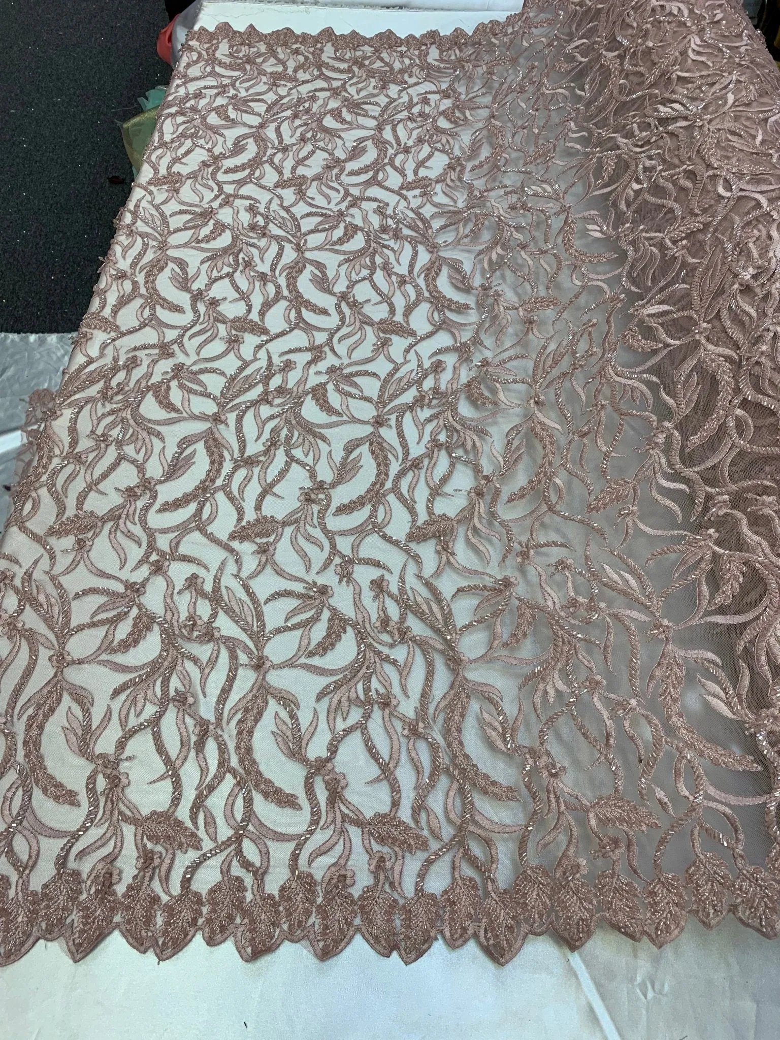By The Yard Luxury Floral Heavy 3D Beaded Mesh Lace Fabric Hand Made lace Embroidered Glass Beads Sequins/Prom,Wedding Dress