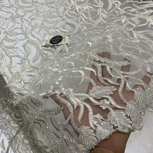 By The Yard Luxury Floral Heavy 3D Beaded Mesh Lace Fabric Hand Made lace Embroidered Glass Beads Sequins/Prom,Wedding Dress