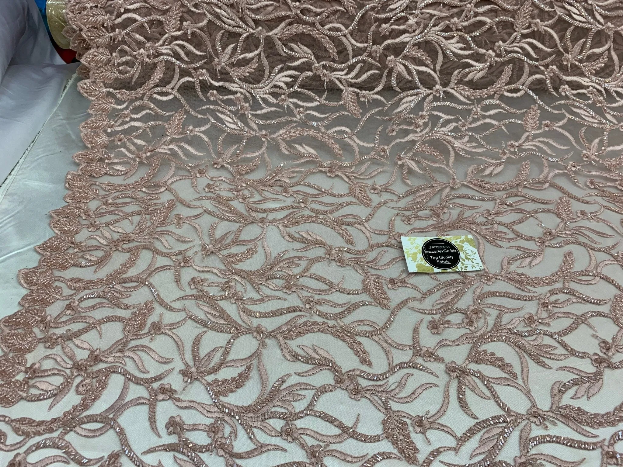 By The Yard Luxury Floral Heavy 3D Beaded Mesh Lace Fabric Hand Made lace Embroidered Glass Beads Sequins/Prom,Wedding Dress