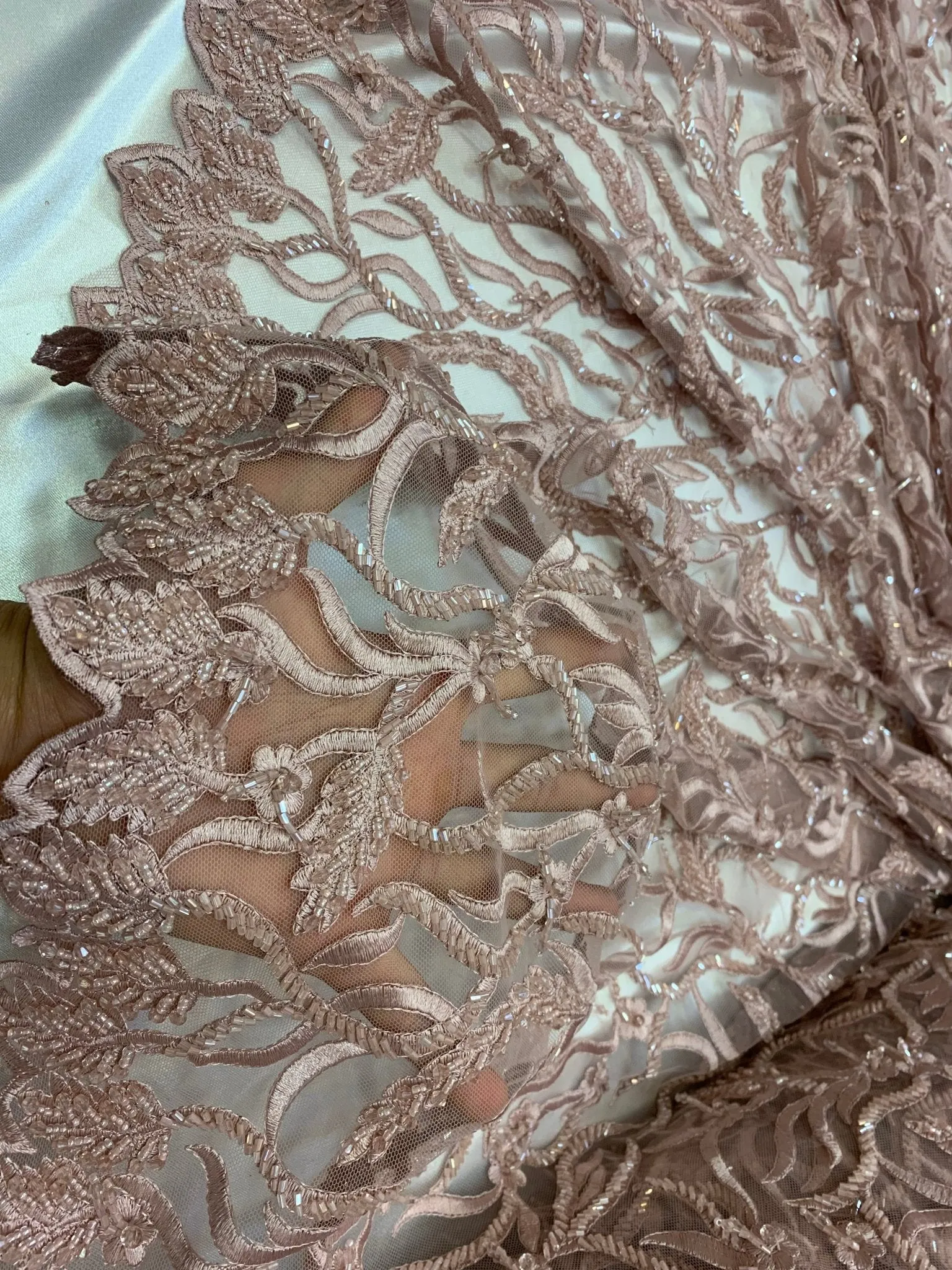 By The Yard Luxury Floral Heavy 3D Beaded Mesh Lace Fabric Hand Made lace Embroidered Glass Beads Sequins/Prom,Wedding Dress