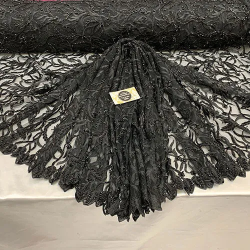 By The Yard Luxury Floral Heavy 3D Beaded Mesh Lace Fabric Hand Made lace Embroidered Glass Beads Sequins/Prom,Wedding Dress