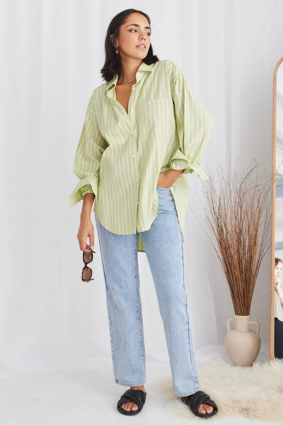 California Pistachio Stripe Oversized Shirt