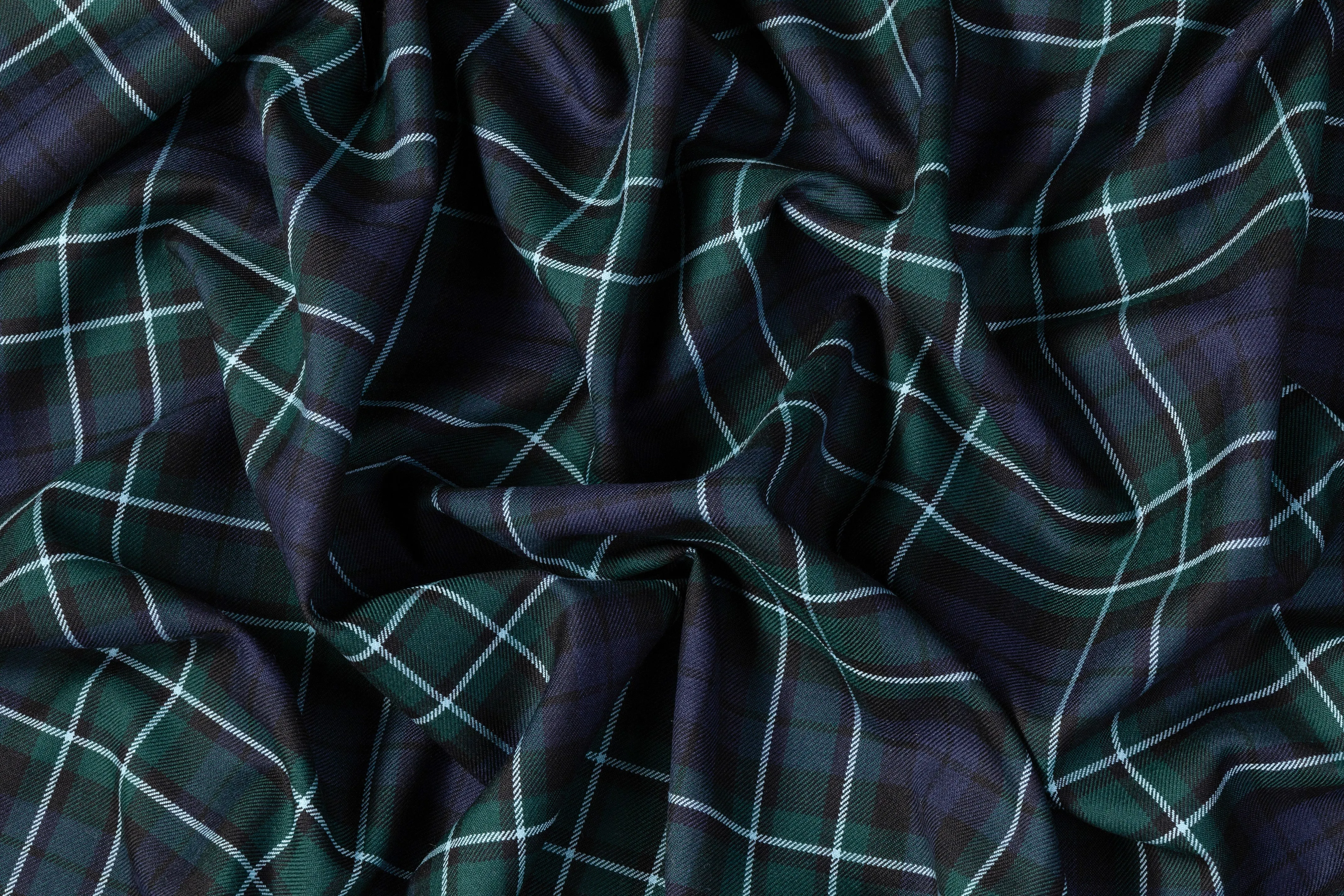 Checked Italian Wool Suiting - Green / Blue