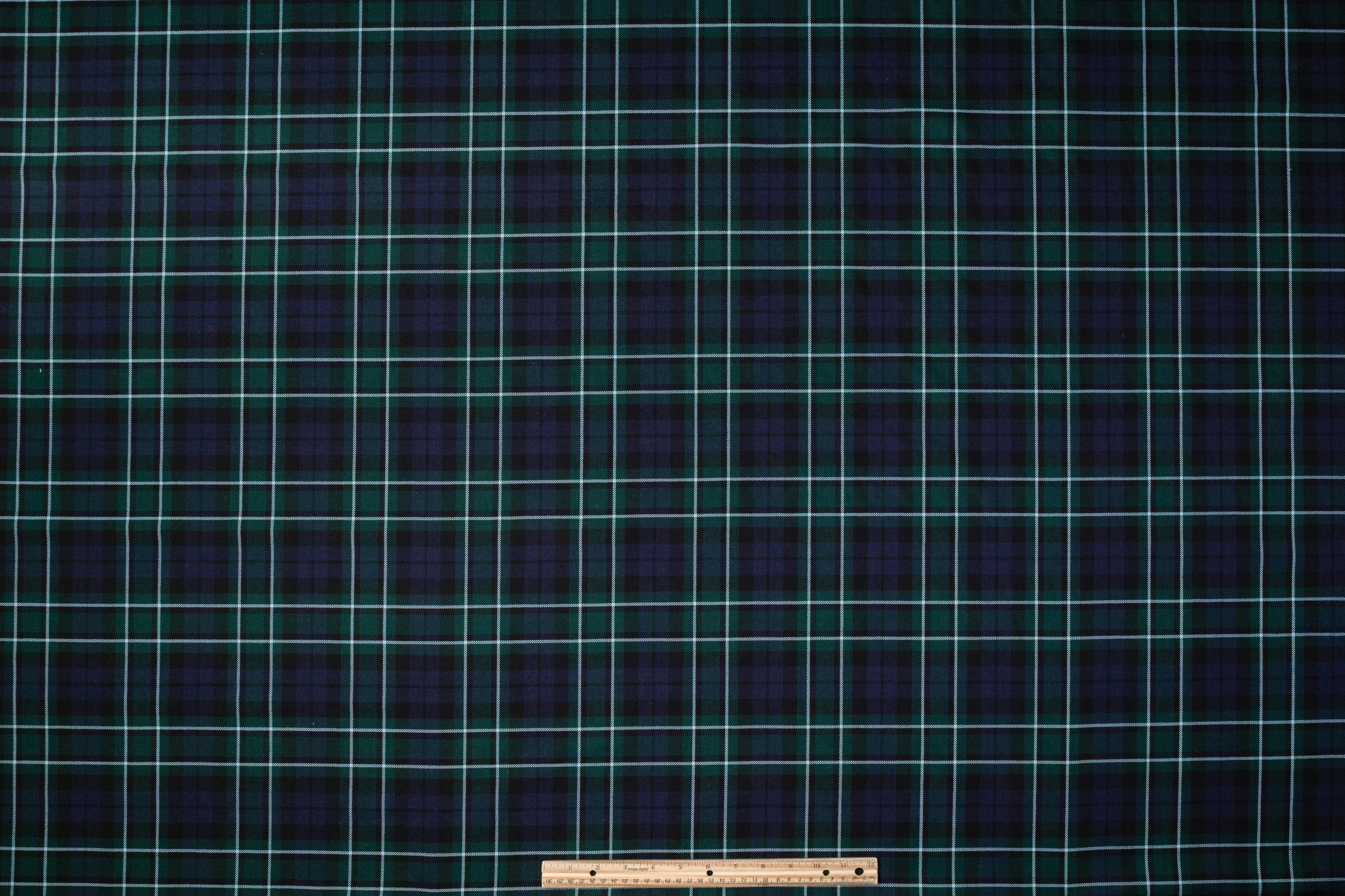 Checked Italian Wool Suiting - Green / Blue