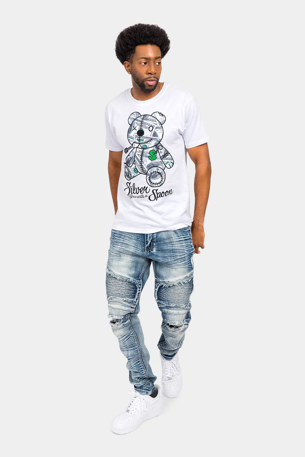 Crease Stacked Biker Denim Jeans