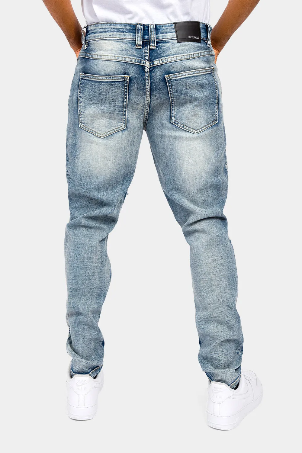 Crease Stacked Biker Denim Jeans