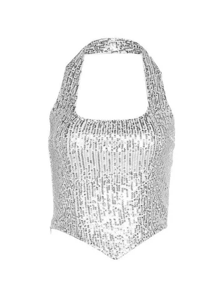 Cropped Sequin Halter Corset Top
