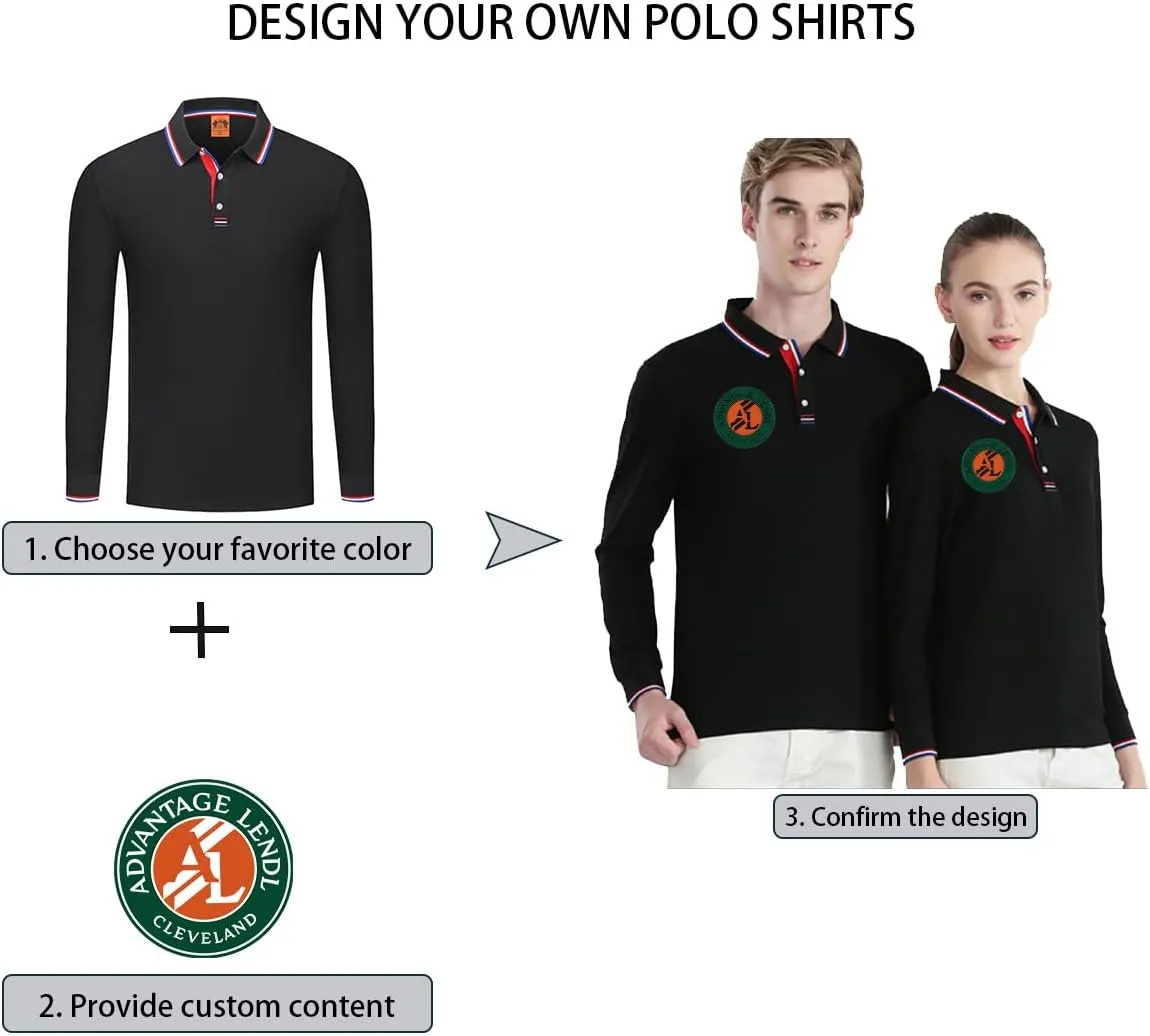 Custom Polo Shirts Design Your Own Personalized Long Sleeve Polo Shirt Customized with Logo/Text/Image(Dark Blue, M)