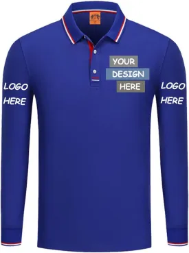 Custom Polo Shirts Design Your Own Personalized Long Sleeve Polo Shirt Customized with Logo/Text/Image(Dark Blue, M)