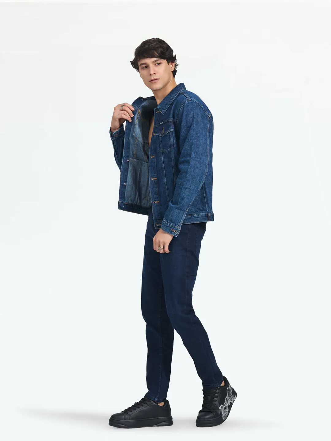 Dark Blue Oliver Printed Denim Jacket