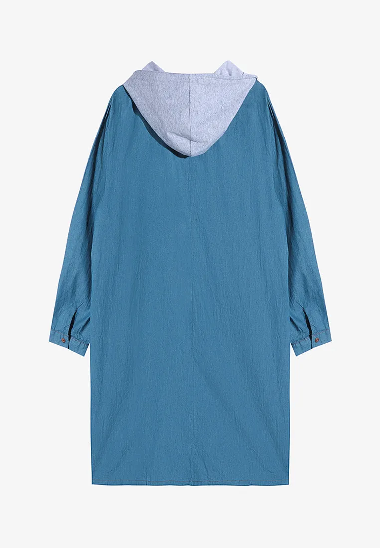 Deidre Denim Hoodie Long Top - Light Blue