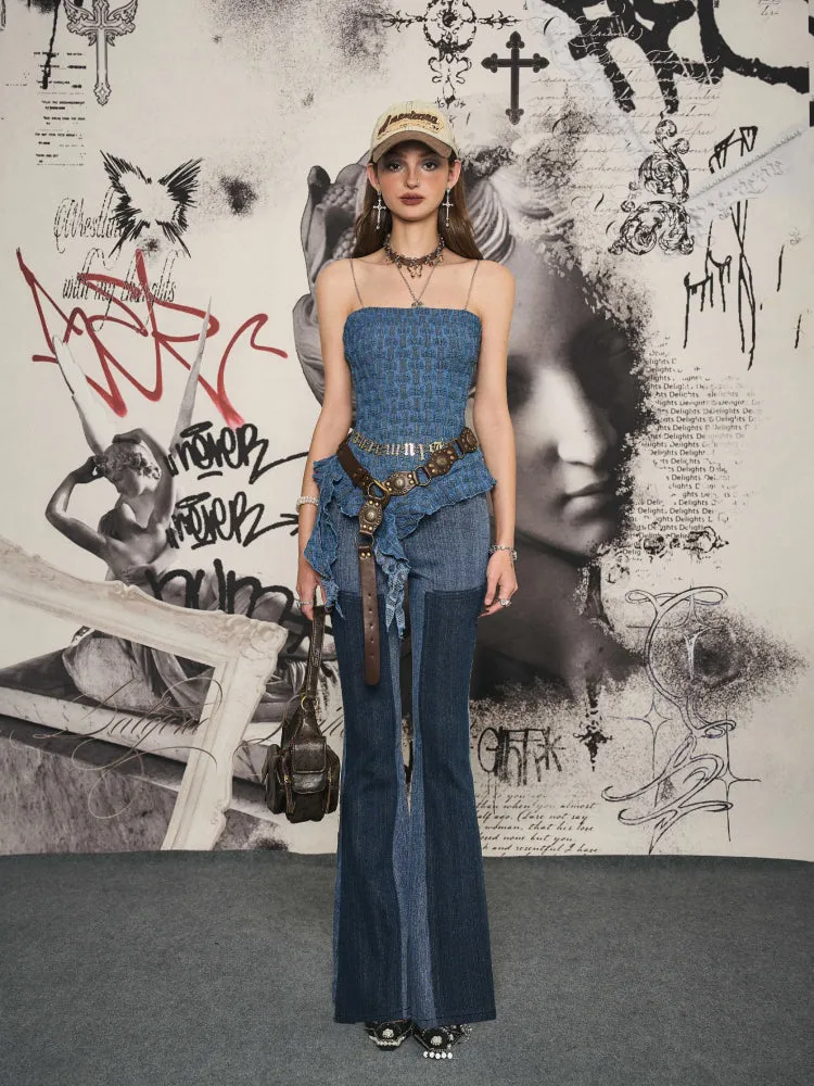 Denim lace tube top【s0000007242】
