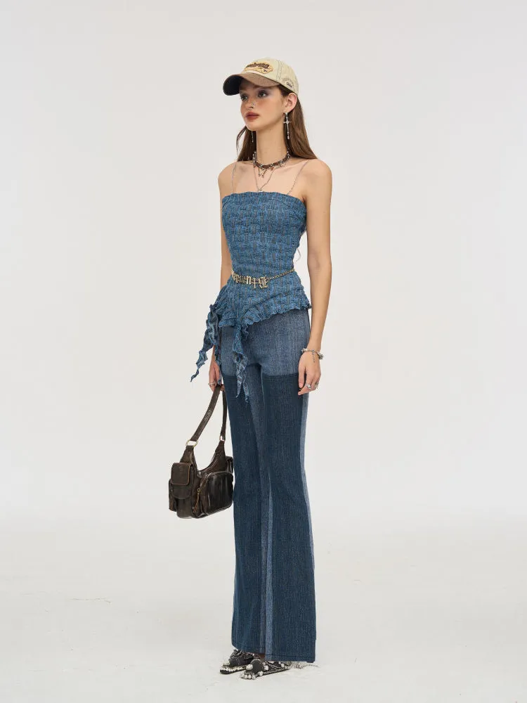 Denim lace tube top【s0000007242】