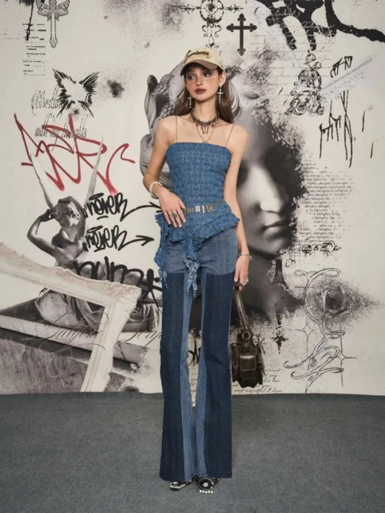 Denim lace tube top【s0000007242】
